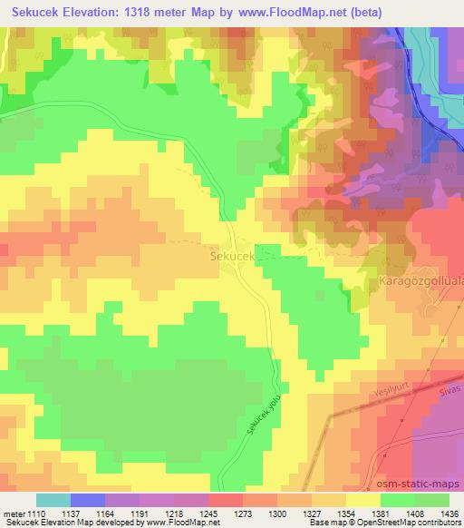 Sekucek,Turkey Elevation Map