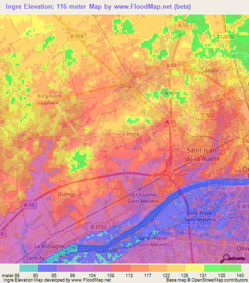 Ingre,France Elevation Map