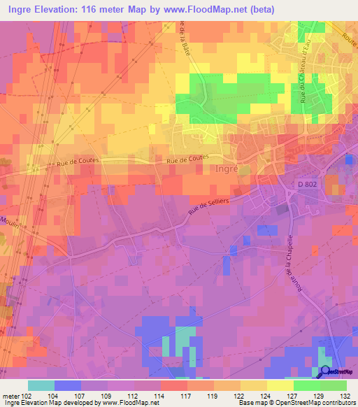 Ingre,France Elevation Map