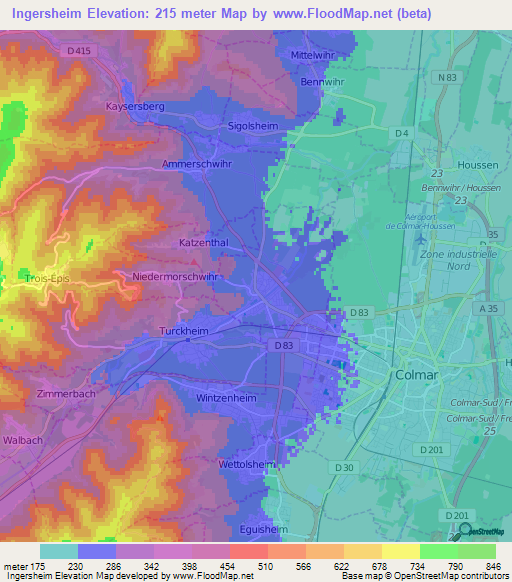 Ingersheim,France Elevation Map