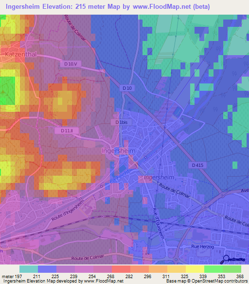 Ingersheim,France Elevation Map