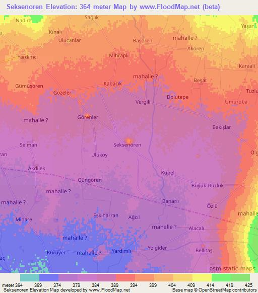 Seksenoren,Turkey Elevation Map