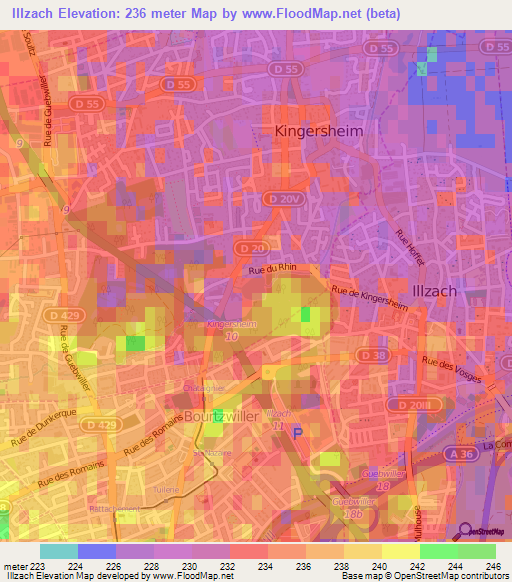 Illzach,France Elevation Map