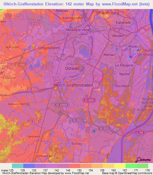 Illkirch-Graffenstaden,France Elevation Map