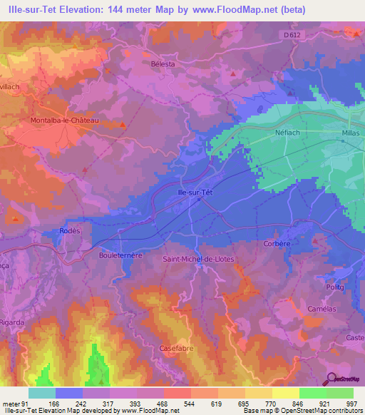 Ille-sur-Tet,France Elevation Map