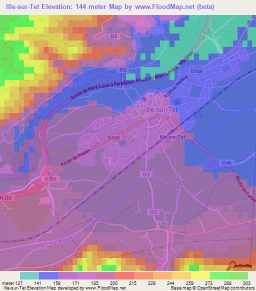 Ille-sur-Tet,France Elevation Map