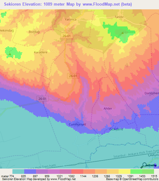 Sekioren,Turkey Elevation Map