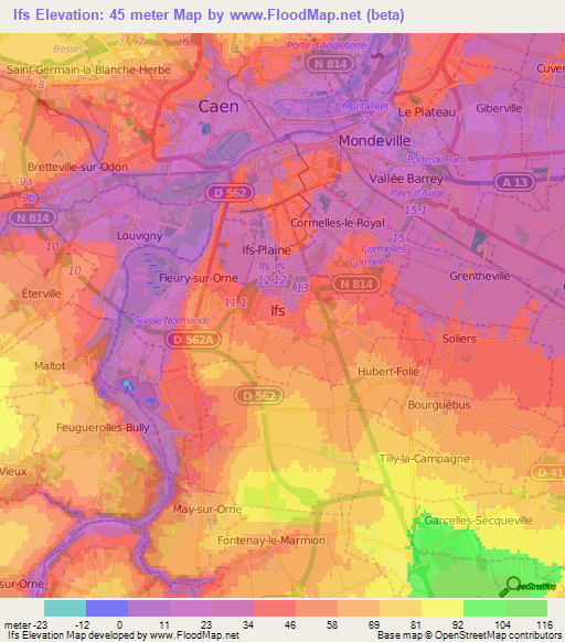 Ifs,France Elevation Map