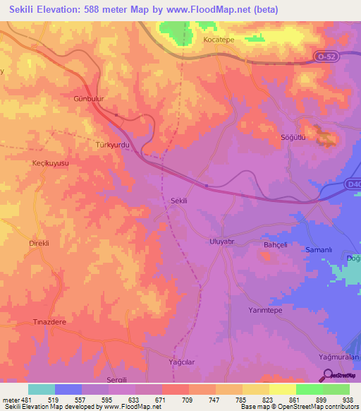 Sekili,Turkey Elevation Map