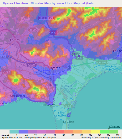 Hyeres,France Elevation Map