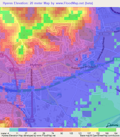 Hyeres,France Elevation Map