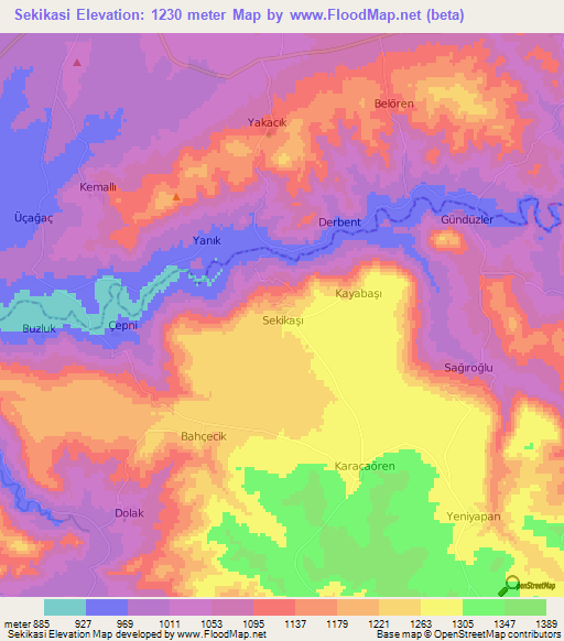 Sekikasi,Turkey Elevation Map