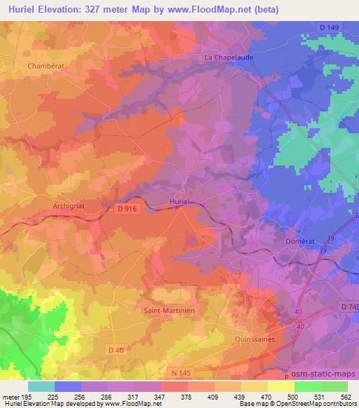 Huriel,France Elevation Map