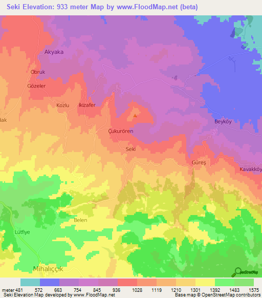 Seki,Turkey Elevation Map