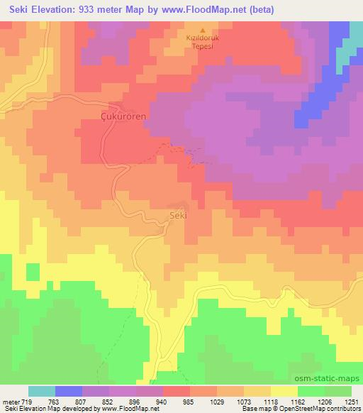 Seki,Turkey Elevation Map