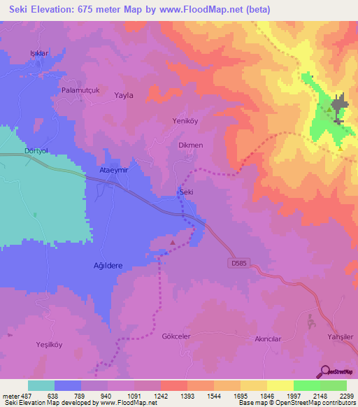 Seki,Turkey Elevation Map