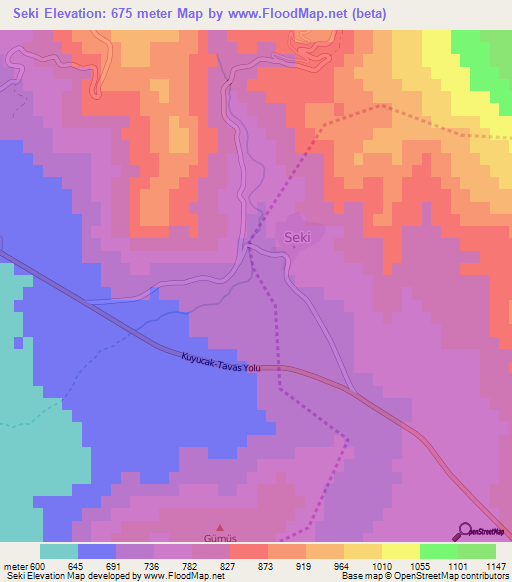 Seki,Turkey Elevation Map