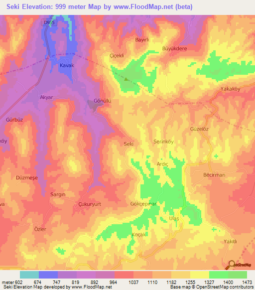 Seki,Turkey Elevation Map