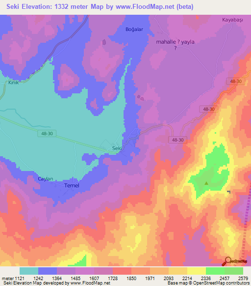 Seki,Turkey Elevation Map