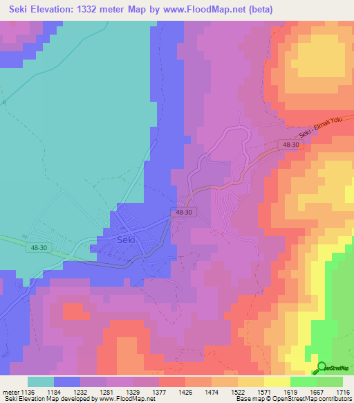 Seki,Turkey Elevation Map