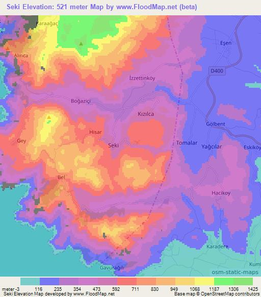 Seki,Turkey Elevation Map