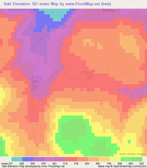 Seki,Turkey Elevation Map