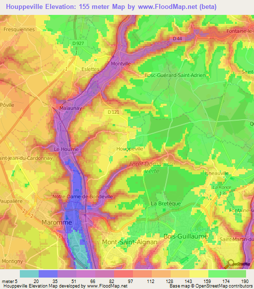 Houppeville,France Elevation Map