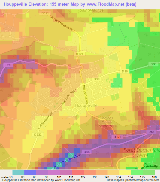 Houppeville,France Elevation Map