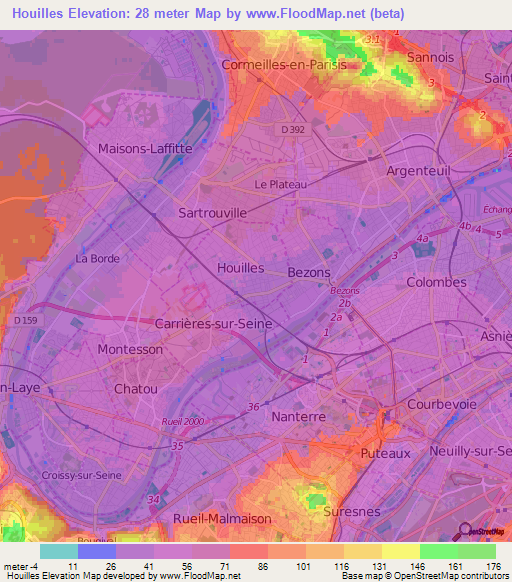 Houilles,France Elevation Map