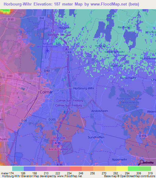 Horbourg-Wihr,France Elevation Map