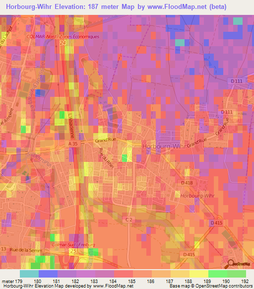 Horbourg-Wihr,France Elevation Map