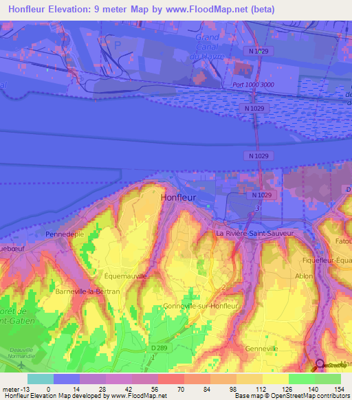 Honfleur,France Elevation Map