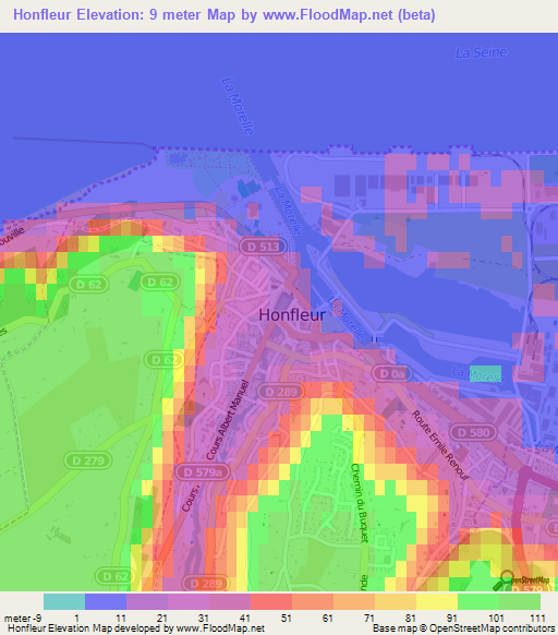 Honfleur,France Elevation Map