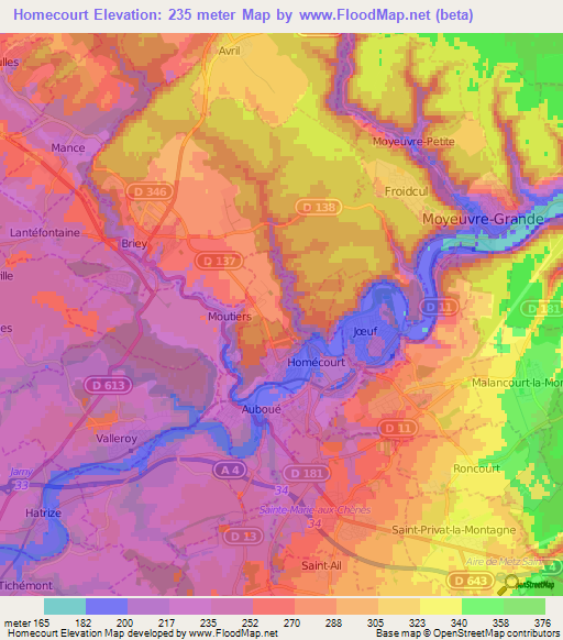 Homecourt,France Elevation Map