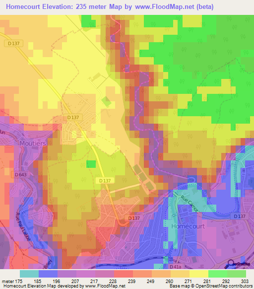 Homecourt,France Elevation Map