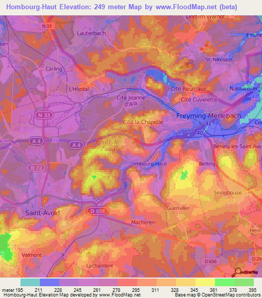 Hombourg-Haut,France Elevation Map