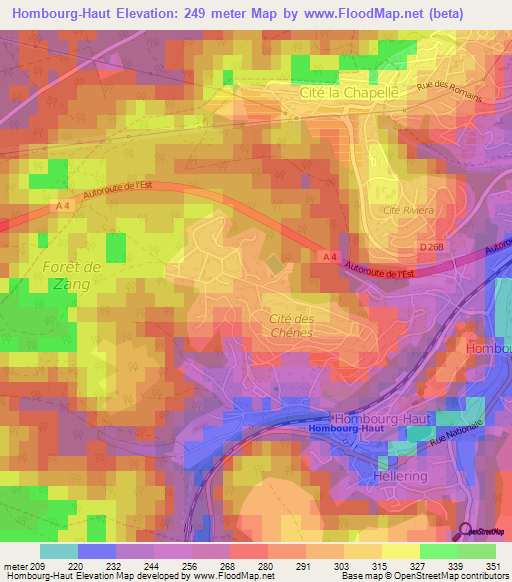 Hombourg-Haut,France Elevation Map