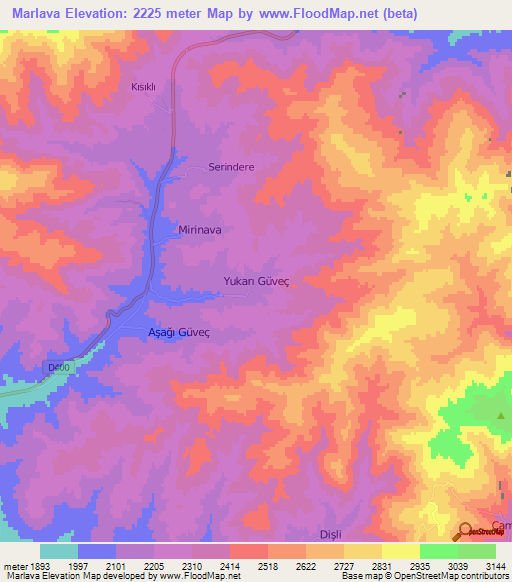 Marlava,Turkey Elevation Map