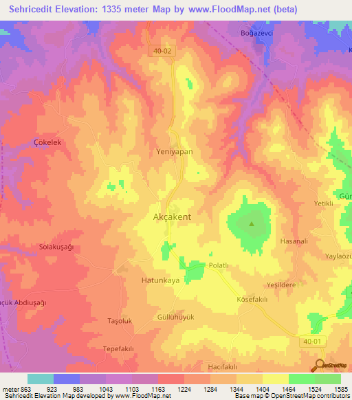 Sehricedit,Turkey Elevation Map