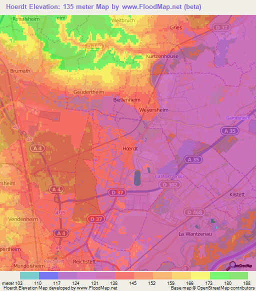 Hoerdt,France Elevation Map