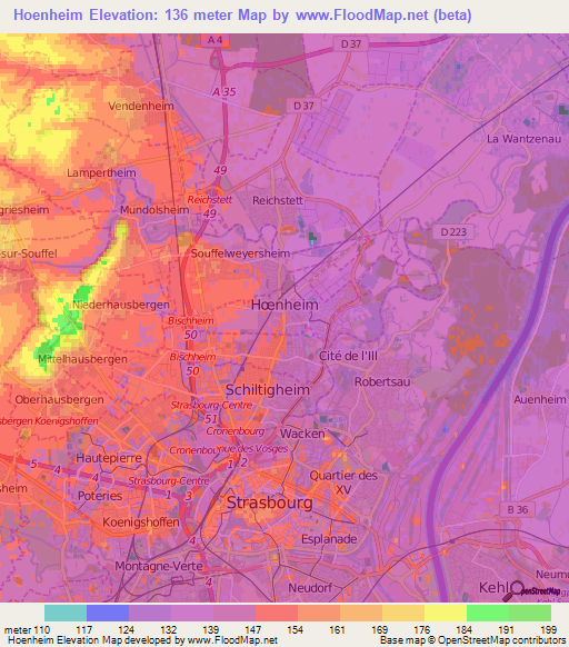 Hoenheim,France Elevation Map
