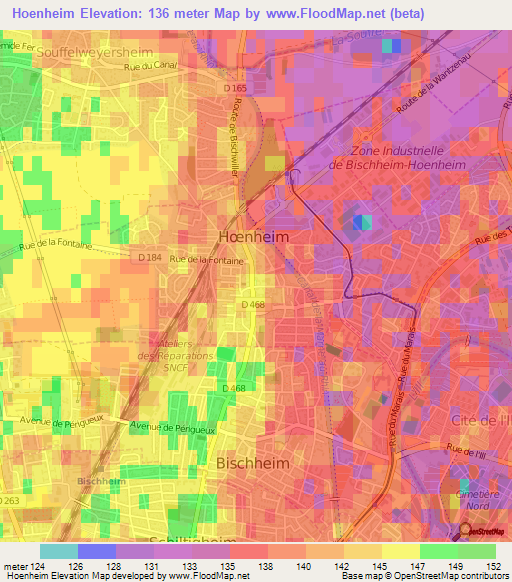 Hoenheim,France Elevation Map