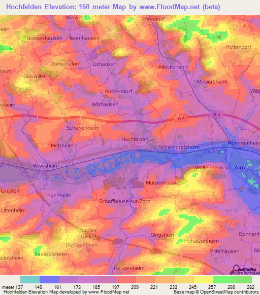 Hochfelden,France Elevation Map