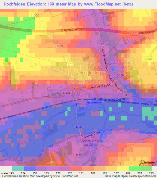 Hochfelden,France Elevation Map