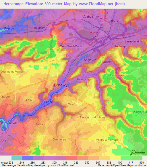 Herserange,France Elevation Map