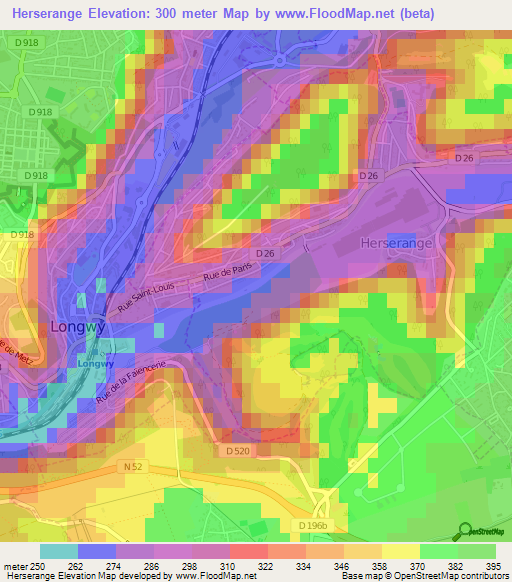 Herserange,France Elevation Map