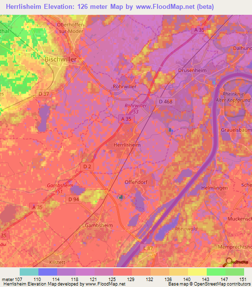 Herrlisheim,France Elevation Map