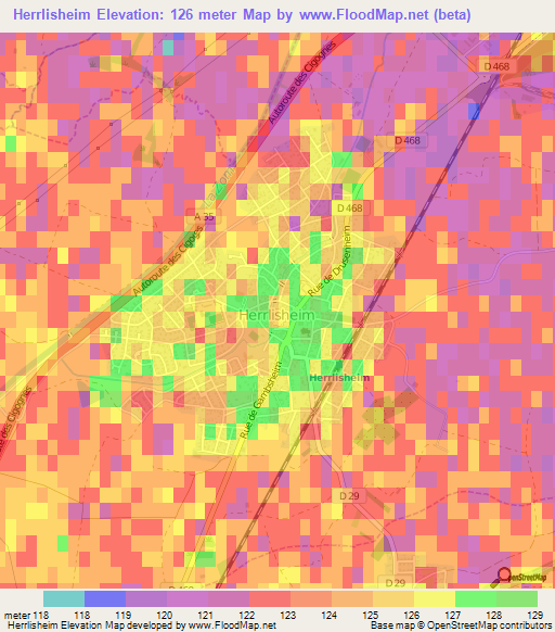 Herrlisheim,France Elevation Map