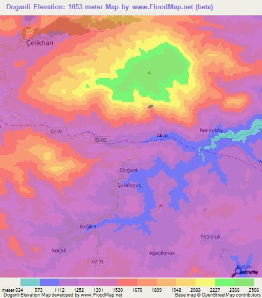 Doganli,Turkey Elevation Map