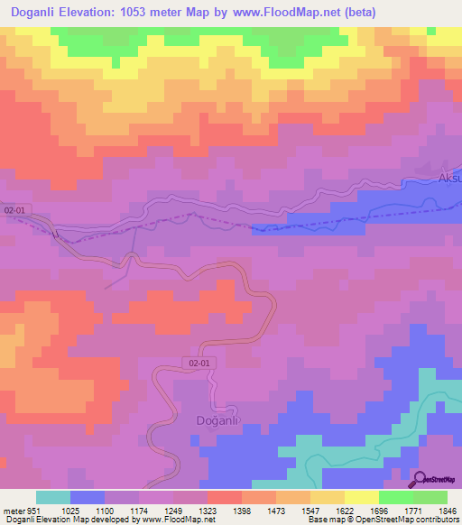 Doganli,Turkey Elevation Map